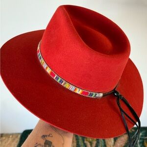 Elegant Red hat with Colorful Band